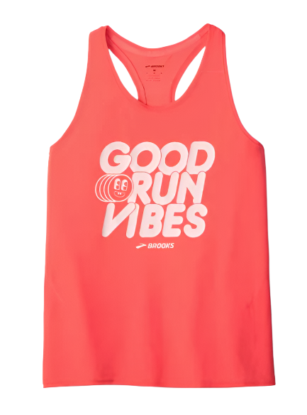 WOMEN'S BROOKS DISTANCE TANK 3.0 | NEO CAYENNE / GOOD RUN VIBES