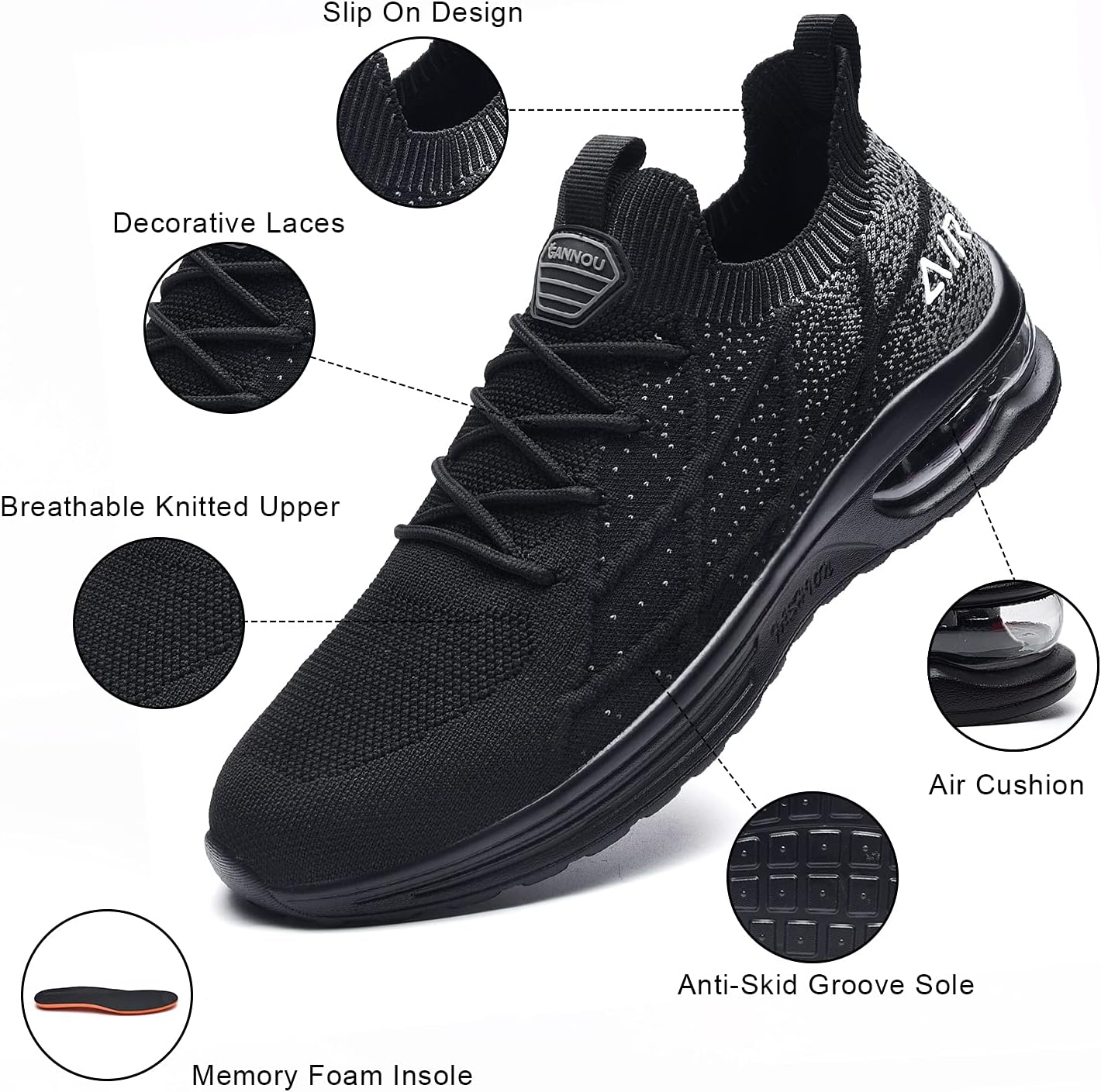 IIV Mens Air Running Shoes Casual Tennis Walking Athletic Gym Fashion Lightweight Slip On Sneakers