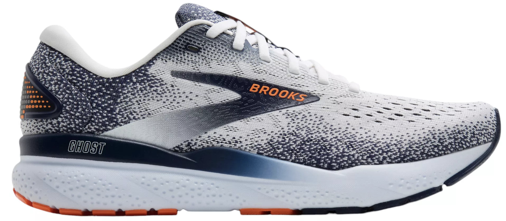 MEN'S BROOKS GHOST 16 | WHITE / PEACOAT / ORANGE