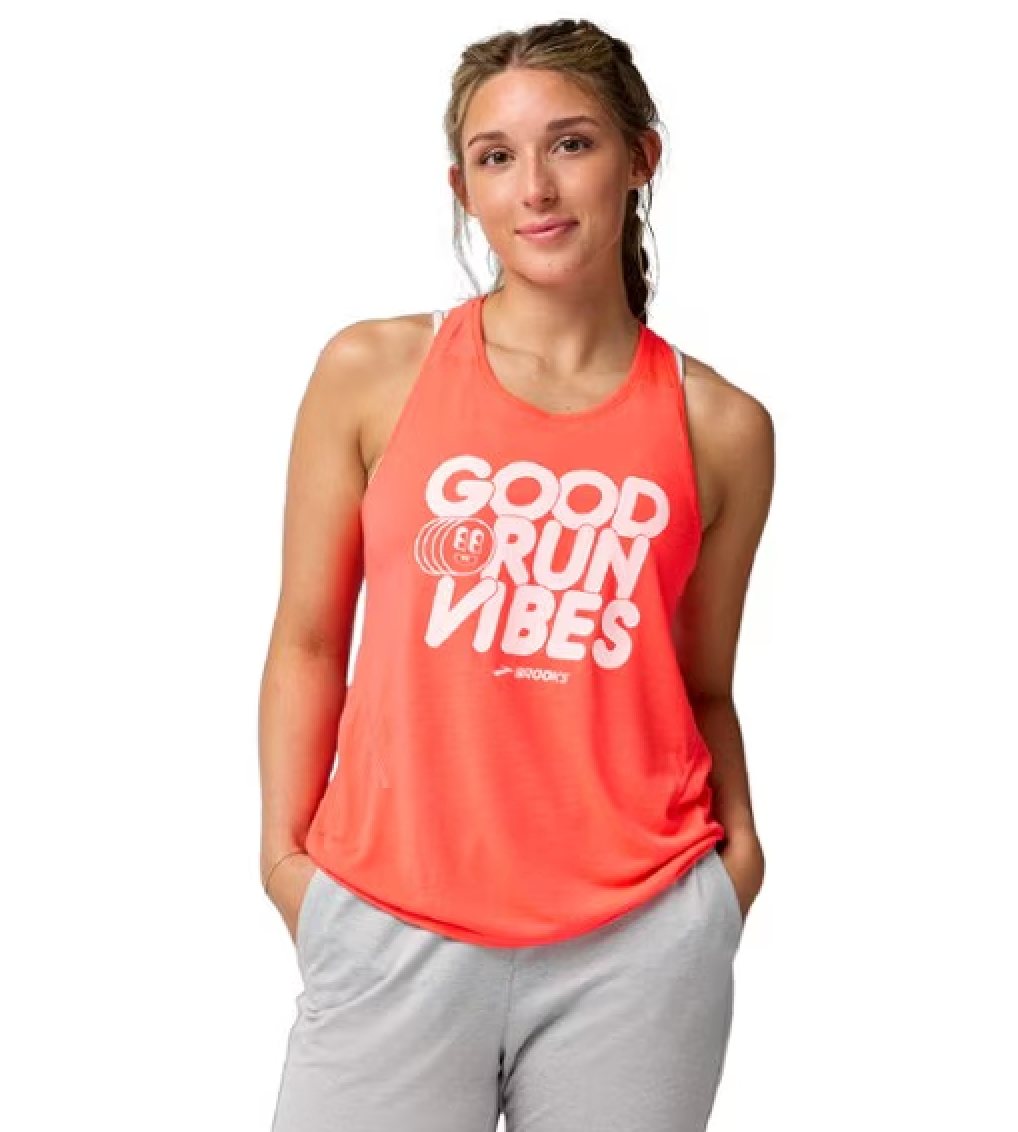 WOMEN'S BROOKS DISTANCE TANK 3.0 | NEO CAYENNE / GOOD RUN VIBES