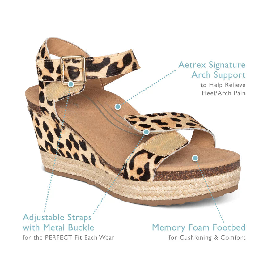 WOMEN'S AETREX SYDNEY QUARTER STRAP ESPADRILLE WEDGE | BLACK CUTOUT
