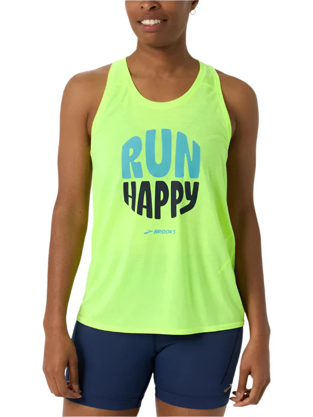 WOMEN'S BROOKS DISTANCE TANK 3.0 | NEO YELLOW / RUN HAPPY