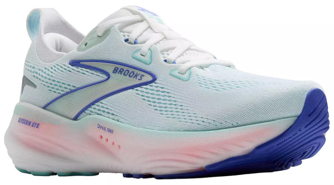 WOMEN'S BROOKS GLYCERIN GTS 22 | WHITE / LIMPET SHELL / AMPARO BLUE
