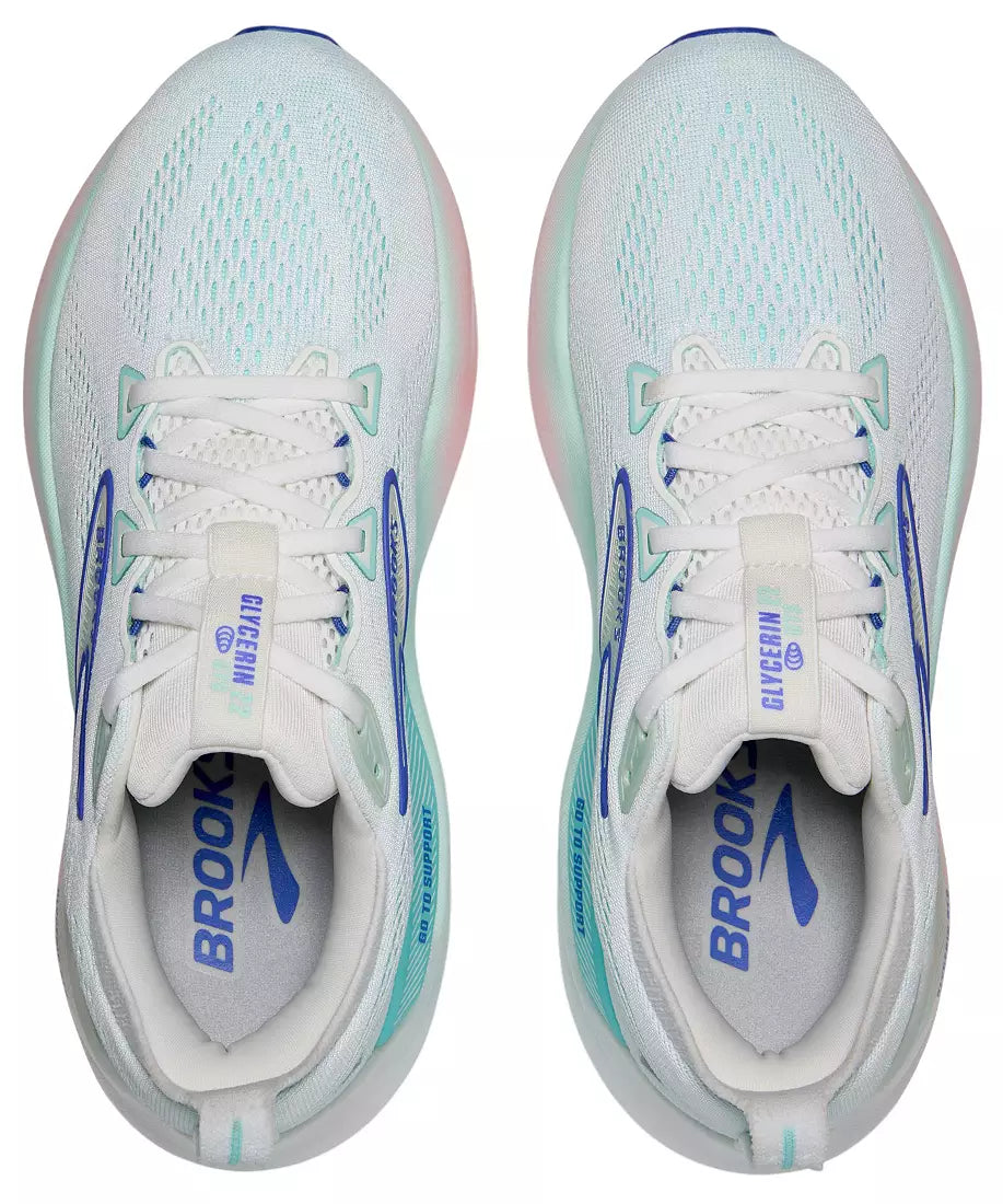 WOMEN'S BROOKS GLYCERIN GTS 22 | WHITE / LIMPET SHELL / AMPARO BLUE